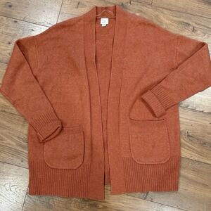 A‎ New Day Sweater Womens Sz N Open Front Cardigan Pockets Pumpkin Long Sleeve